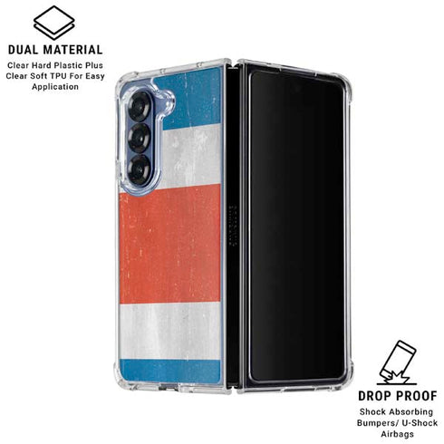 Costa Rican Flag Distressed Galaxy Z Fold6 Clear Case